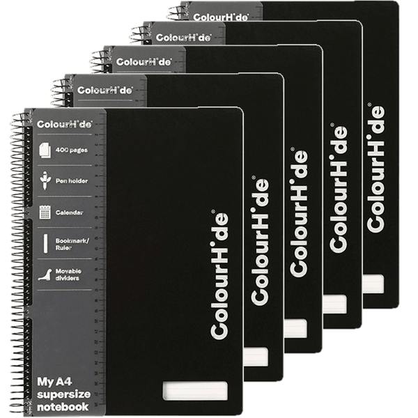 5x Colourhide My Never-Ending SuperSize Notebook 400 Page A4 Black 1716202G (5 Pack) - SuperOffice