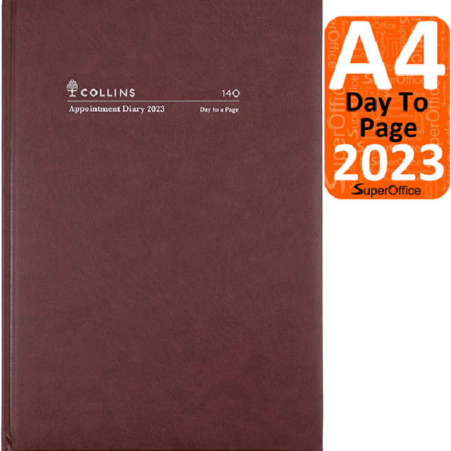Collins A4 Day to Page 2023 Appointment Diary Burgundy 140.P78 140.P78-23 (140F 2023) - SuperOffice