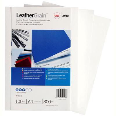 Gbc Ibico Binding Cover Leathergrain 300Gsm A4 White Pack 100 BCL300W100 - SuperOffice