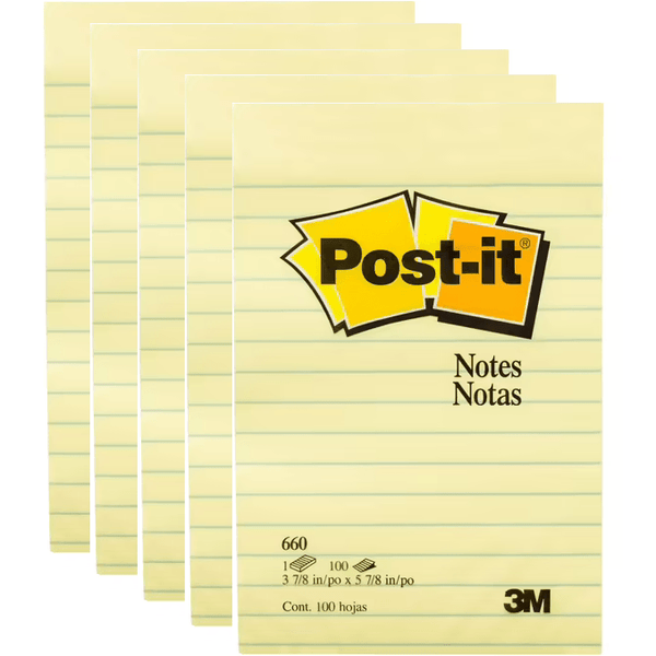 Post-It 660 Ruled Lines Sticky Notes Yellow Pack 5 98x149mm 70016035019 (5 Pads) - SuperOffice