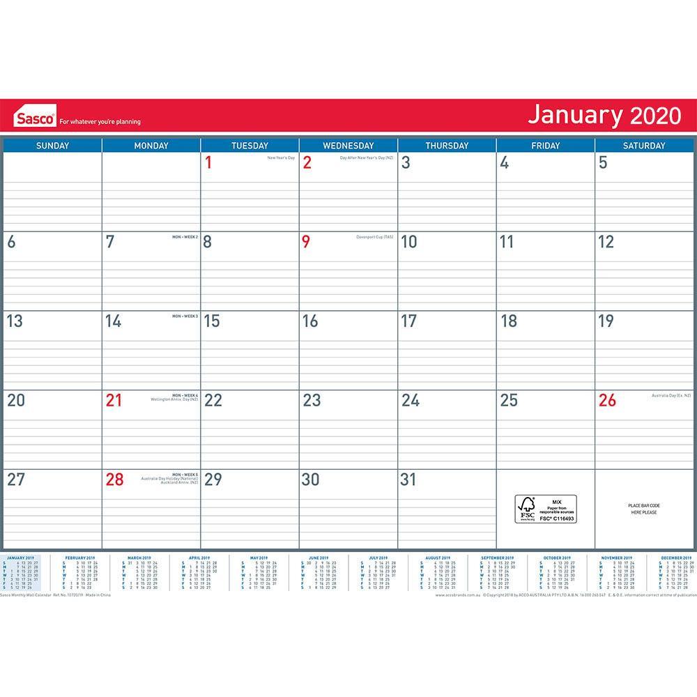 Sasco 2020 Monthly Wall Calendar SuperOffice