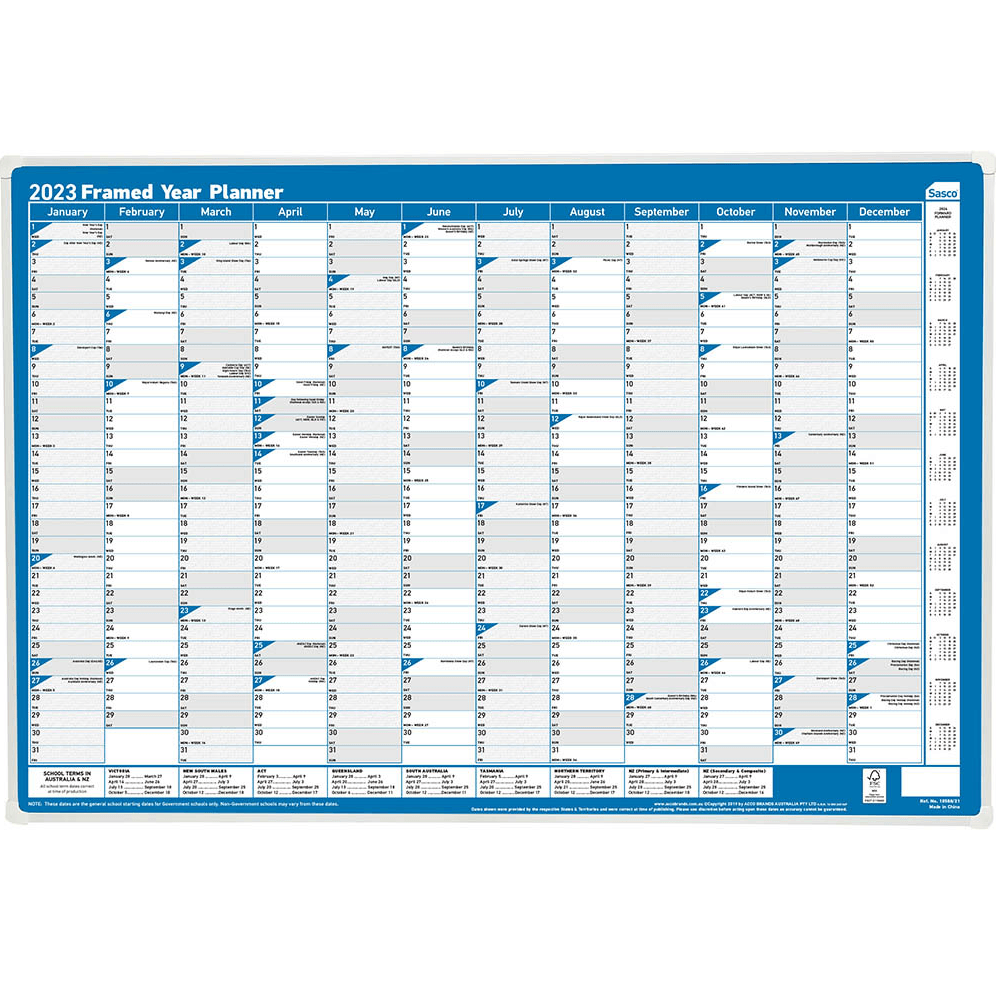 Sasco 2023 Framed Year Planner Wall Calendar 700x1000mm SuperOffice