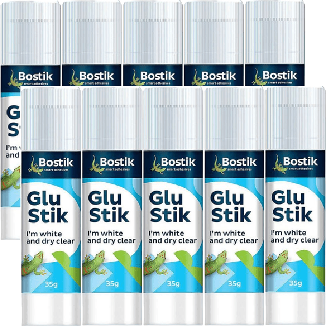 10 Pack Bostik Glue Sticks Clear 35g Glue White Dries Clear (10 Pack) 30609845 - SuperOffice