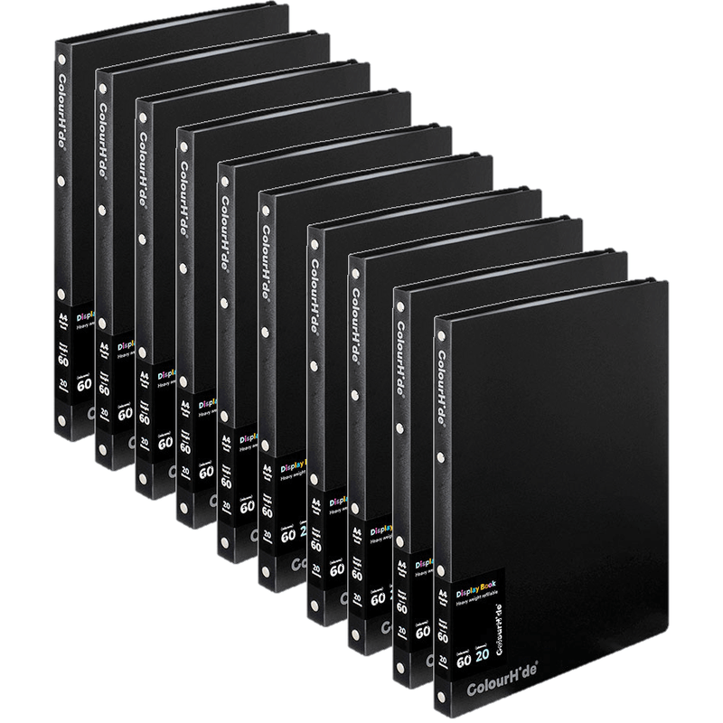 10 Pack Colourhide Refillable Display Book 20 Pockets Medium Weight A4 Black 2002802 (Pack 10) - SuperOffice
