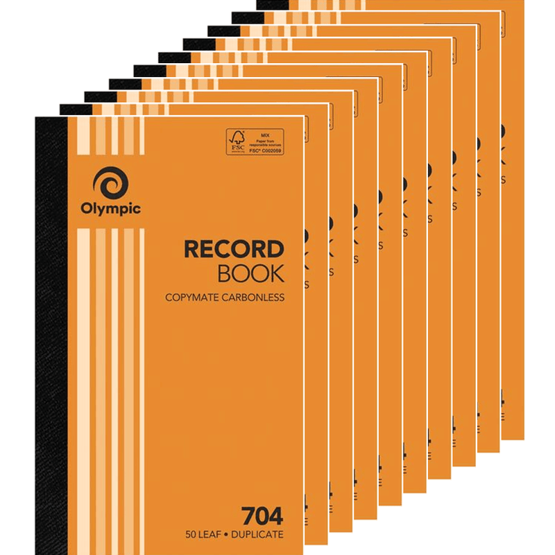 10 Pack Olympic 704 Duplicate Record Book Carbonless 50 Leaf Bulk 140857 (10 Pack) - 704 - SuperOffice