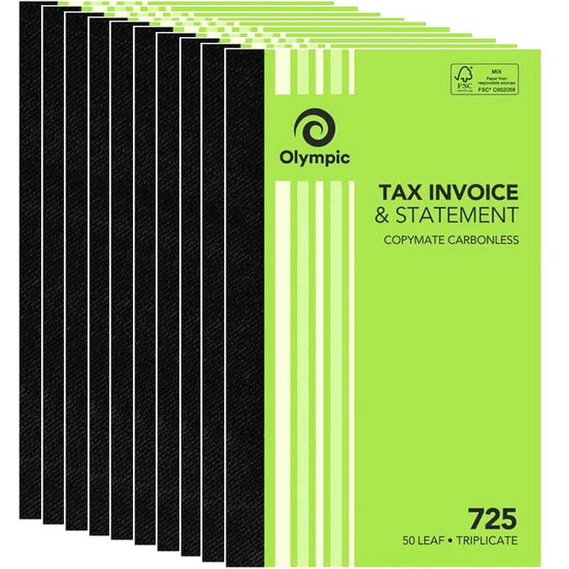 10 Pack Olympic 725 Triplicate Tax Invoice & Statement Book 140871 Bulk 140871 (10 Pack) - SuperOffice