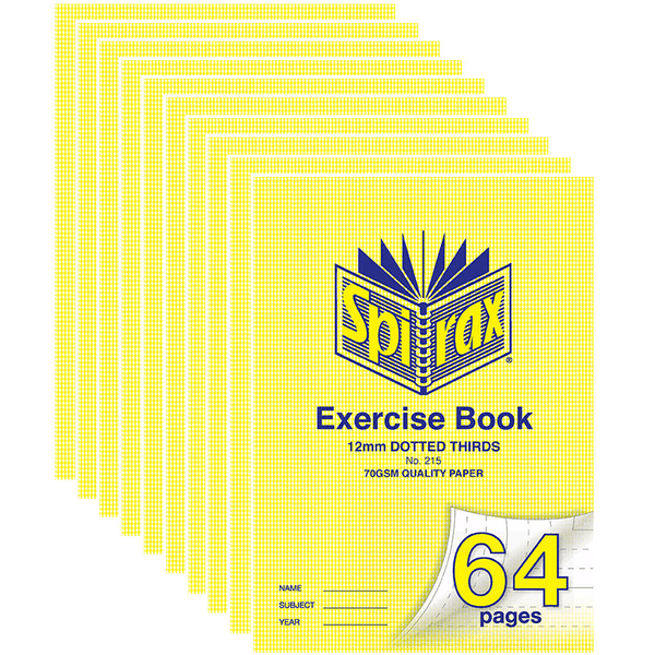 10 Pack Spirax 215 Exercise Book Ruled 12mm Dotted Thirds 70GSM 64 Page A4 56215 (10 Pack) - SuperOffice