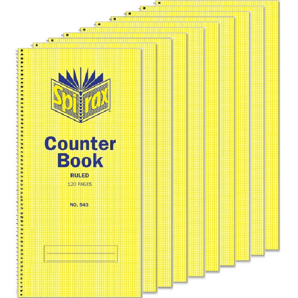 10 Pack Spirax 543 Counter Book Spiral Bound Feint Ruled 120 Page 297x135mm 55233 (10 Pack) - SuperOffice