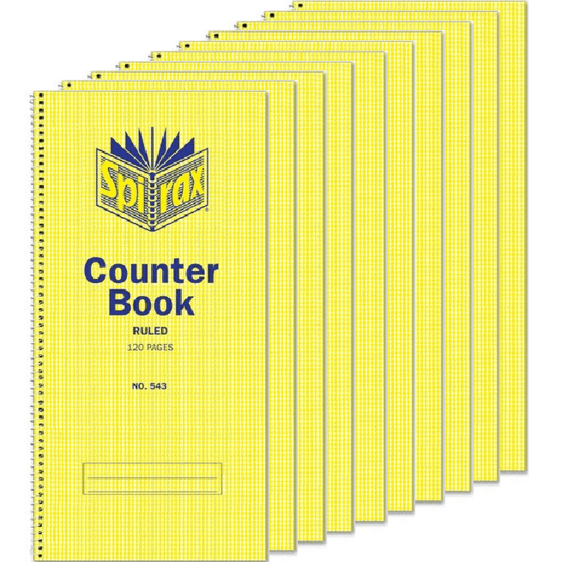 10 Pack Spirax 543 Counter Book Spiral Bound Feint Ruled 120 Page 297x135mm 55233 (10 Pack) - SuperOffice