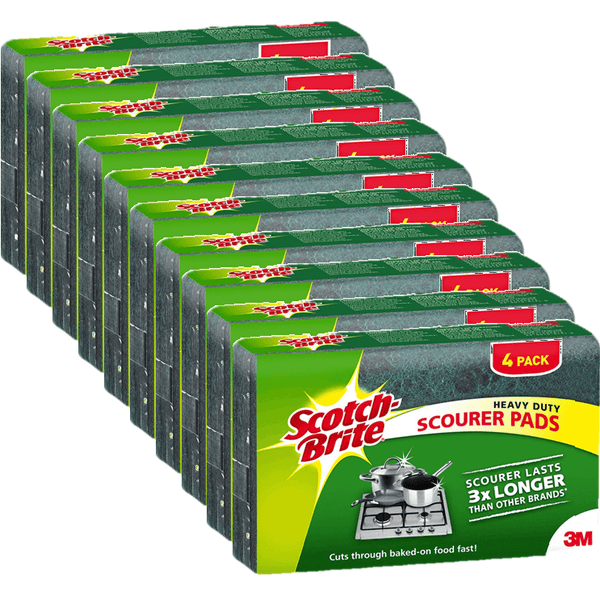 10 Packs Scotch-Brite Scourer Pads Scour Heavy Duty Pack 4 XN002034405 (10 Packs of 4) - SuperOffice