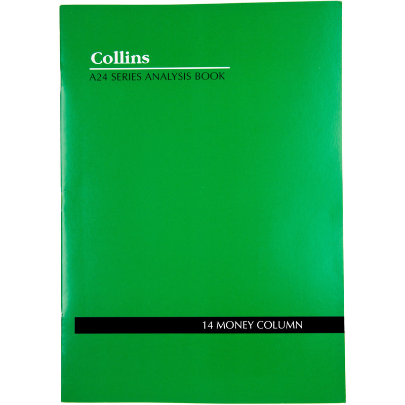 Collins A24 Series Analysis Book 14 Money Column Feint Ruled Stapled 24 Leaf A4 Green