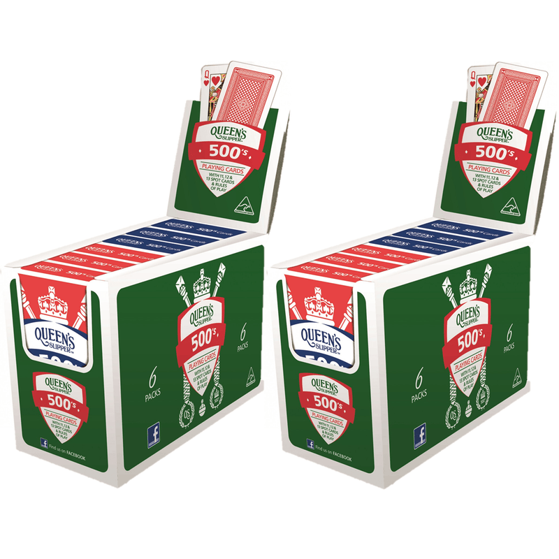 12 Decks Queen's Slipper 500's Playing Cards Blue/Red Bulk 500 Queens Slipper 500 (12 Deck) - SuperOffice