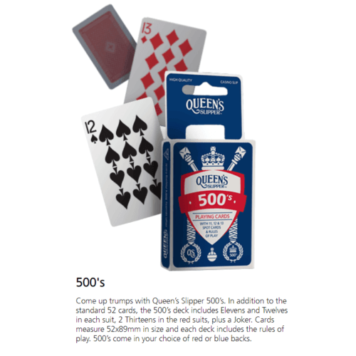12 Decks Queen's Slipper 500's Playing Cards Blue/Red Bulk 500 Queens Slipper 500 (12 Deck) - SuperOffice
