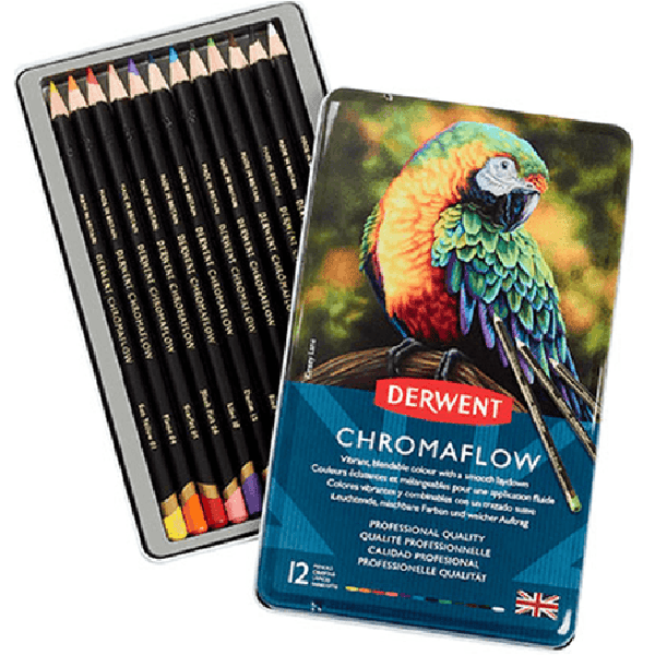 12 Derwent ChromaFlow Coloured Pencils Tin Set Rich Vibrant 2305856 - SuperOffice