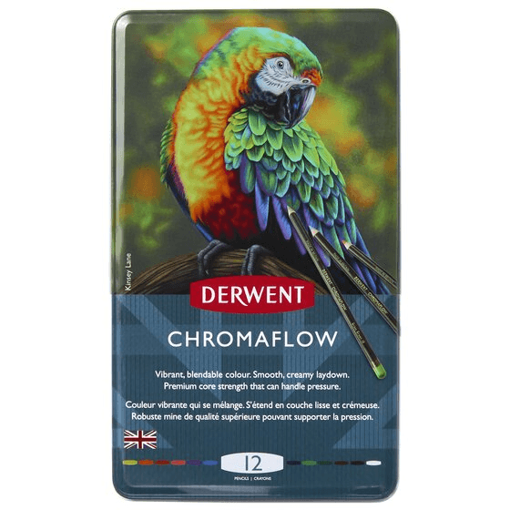 12 Derwent ChromaFlow Coloured Pencils Tin Set Rich Vibrant 2305856 - SuperOffice
