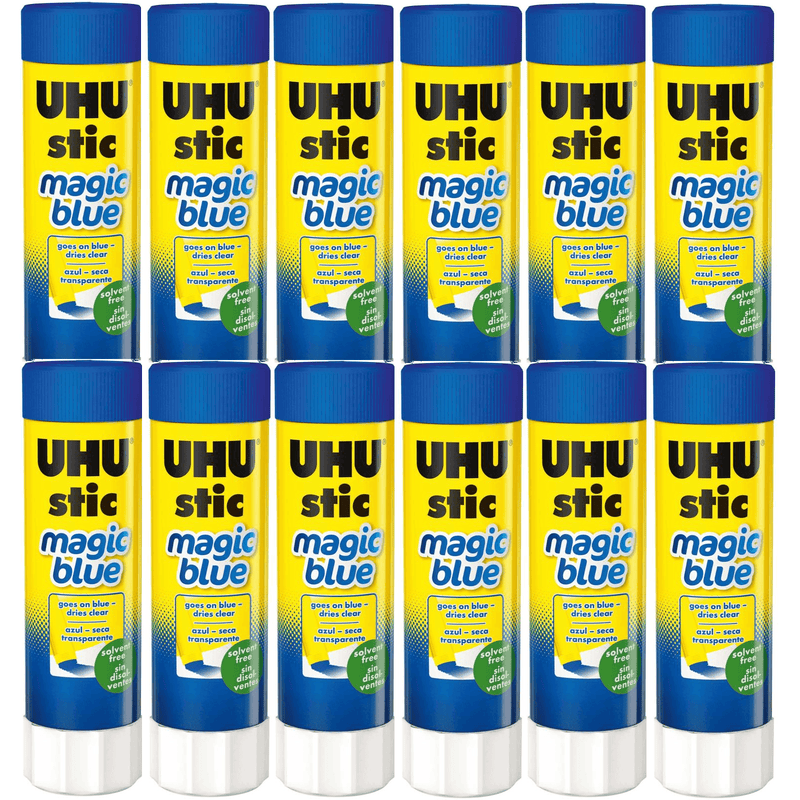 12 Pack UHU Magic Blue Glue Stick 40G Dries Clear Stic 33-00098 (12 Pack) - SuperOffice