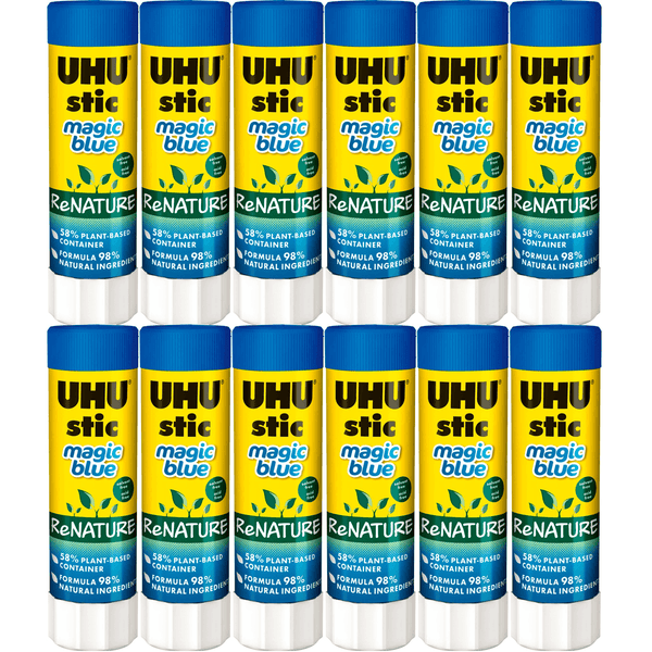 12 Pack UHU ReNature Glue Stick Magic Blue 40G Sticks Plant Based Bulk 33-00005 - SuperOffice