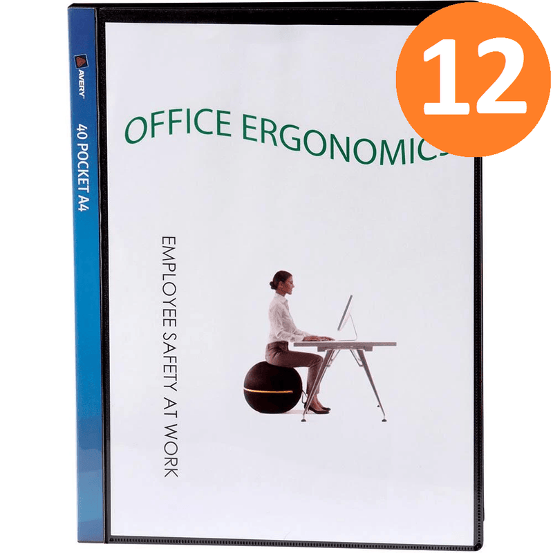 12x Avery 47936 Display Book Insert Cover 40 Pocket A4 Black 47936 (12 Pack) - SuperOffice