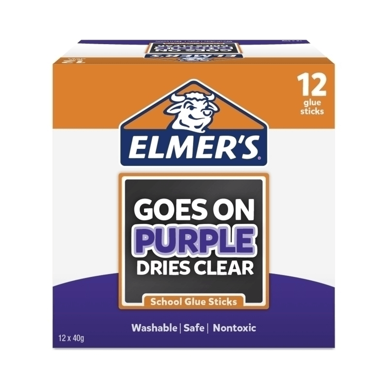 12x Elmers Washable School Glue Stick Purple Disappearing 40G 61669 (12 Pack) PURPLE - SuperOffice