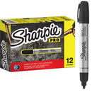 Sharpie Pro Permanent Marker Metal Barrel Bullet 1.5mm Durable Heavy Duty Black Box 12