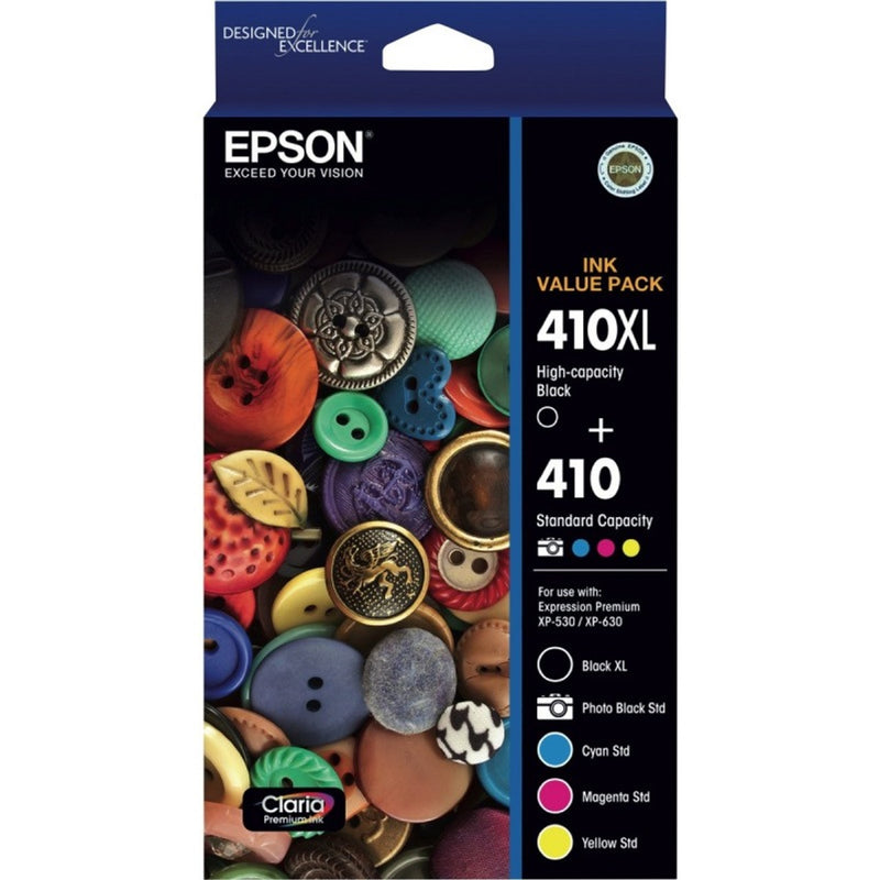 Epson 410 Ink Cartridge Vale Pack 410Xl High Yield Black + 410 Black/Magenta/Cyan/Yellow