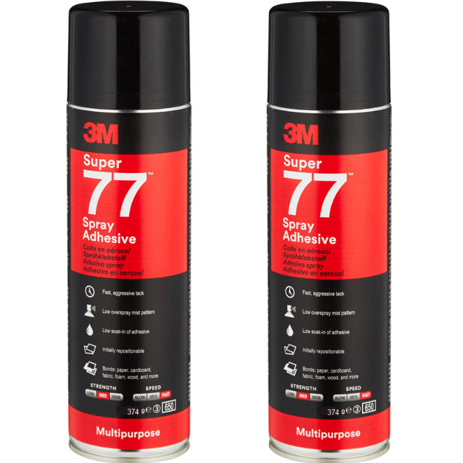 2 Pack 3M Super 77 Multi-Purpose Adhesive Glue Spray Can 374G BULK XE006002507 (2 Pack) - SuperOffice