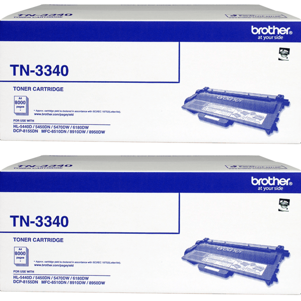 2 Pack Brother TN-3340 Toner Ink Cartridge Black Genuine TN3340 TN-3340 (2 Pack) - SuperOffice