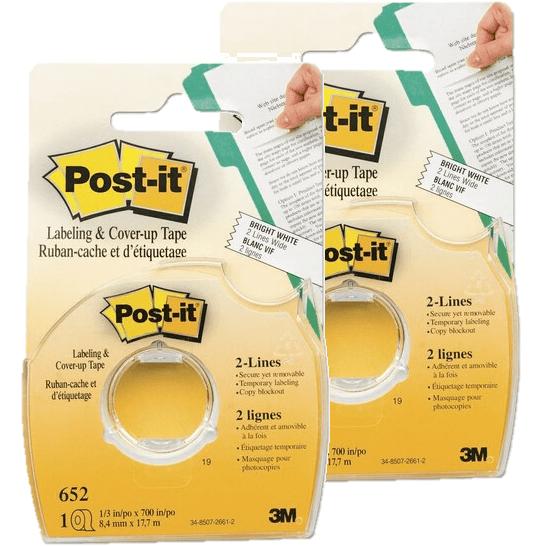 2 Pack Post-It 652 Correction And Cover Up Tape 2 Line 8.4mmx17.7m 70071088374 (2 Pack) - SuperOffice