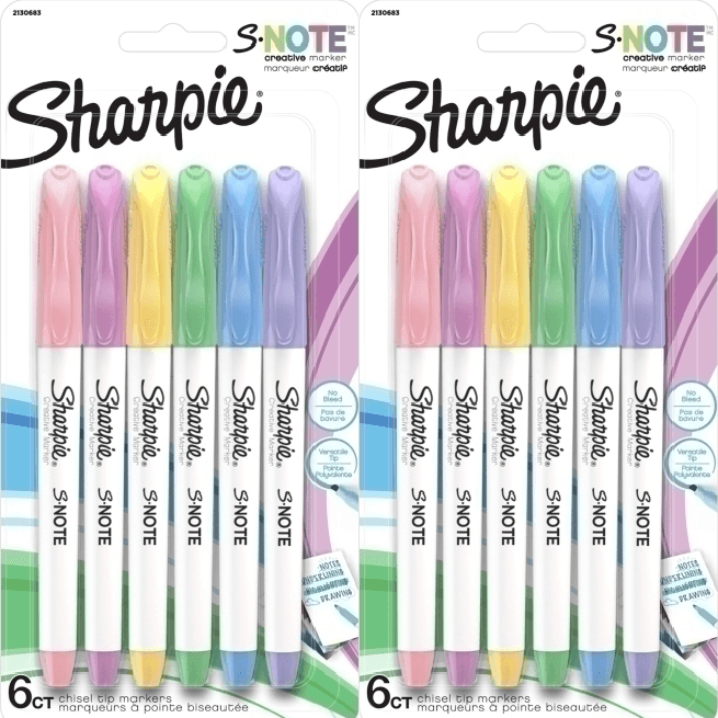 2 Pack Sharpie S-Note Pastel Colours Marker Pens Chisel Tip Pack 6 2130683 (2 Pack) - SuperOffice
