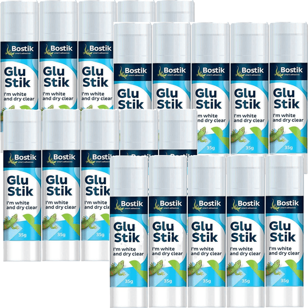 20 Pack Bostik Glue Sticks Clear 35g Glue White Dries Clear (20 Pack) 30609845 - SuperOffice