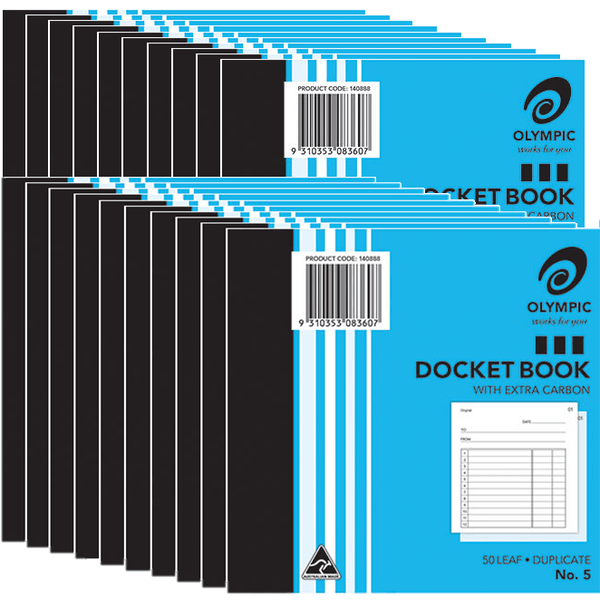 20 Pack Olympic No.5 Duplicate Carbon Docket Book 50 Leaf Bulk 140888 (20 Pack) - No.5 - SuperOffice