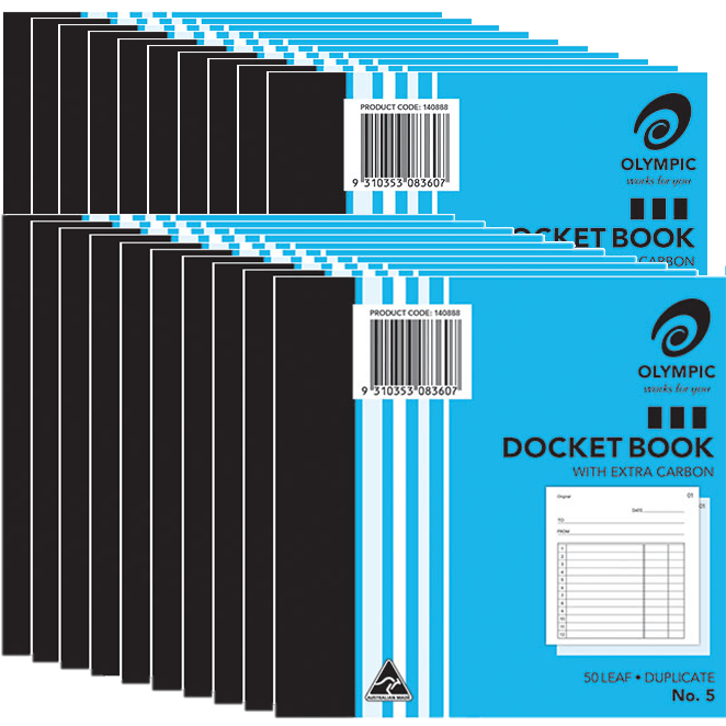 20 Pack Olympic No.5 Duplicate Carbon Docket Book 50 Leaf Bulk 140888 (20 Pack) - No.5 - SuperOffice