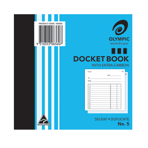 20 Pack Olympic No.5 Duplicate Carbon Docket Book 50 Leaf Bulk 140888 (20 Pack) - No.5 - SuperOffice