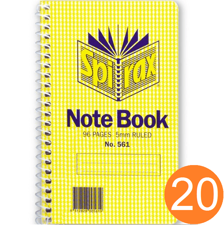 20 Pack Spirax 561 Notebook Spiral Bound Side Opening 96 Page Pocket Size 147x87mm 56047 (20 Pack) - SuperOffice