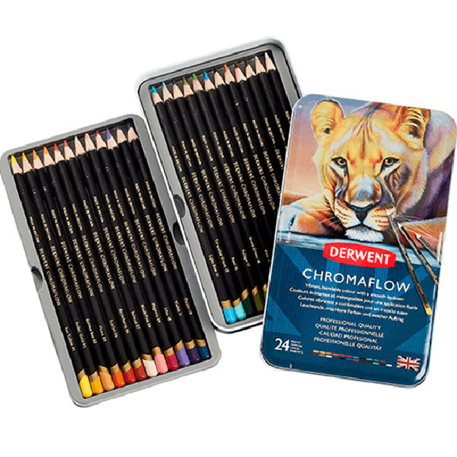 24 Derwent ChromaFlow Coloured Pencils Tin Set Rich Vibrant 2305857 - SuperOffice