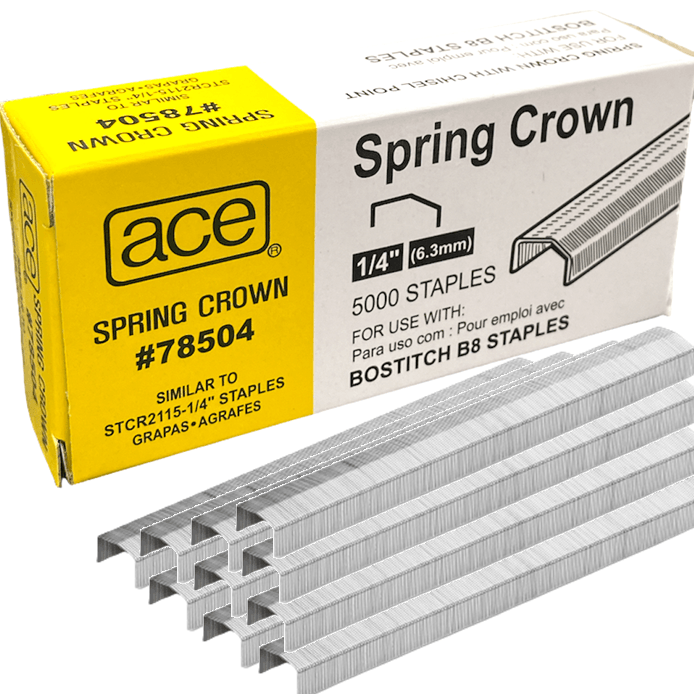 25 Pack ACE 78504 Spring Crown Galvanised B8 1/4" 6mm Staples Box 5000 STCR2115 78504 (Carton 25) - SuperOffice