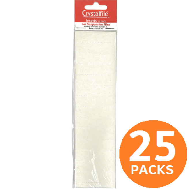 25 Packs Crystalfile Rectangular Inserts Blank White Pack 52 111547 (25 Packs) - SuperOffice