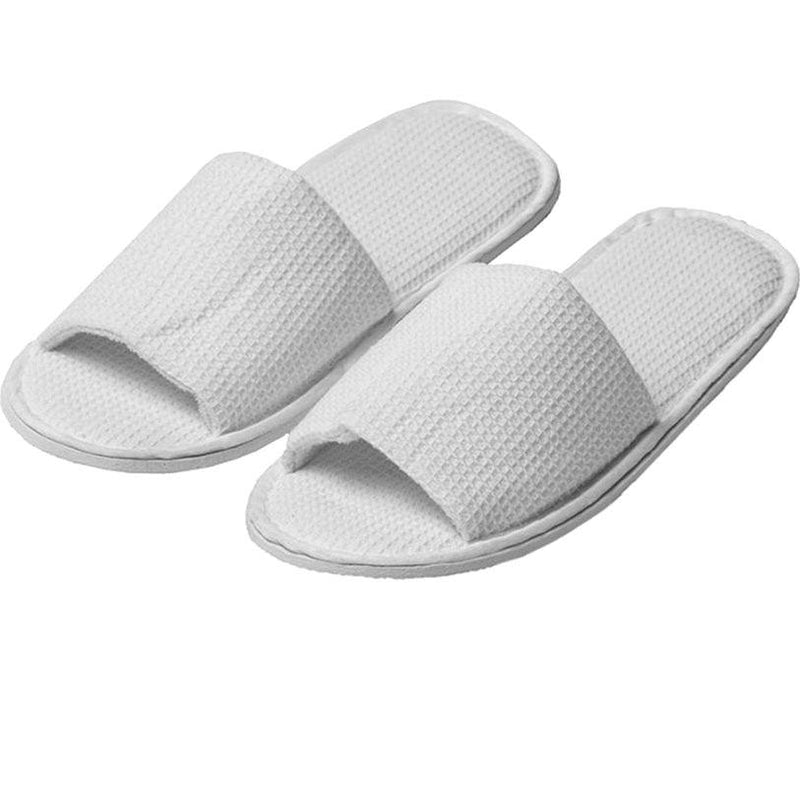 Open Toe Waffle Slip On Slippers White Hotel/Bath/Guest/Home 100 Pairs Bulk 573601 (100 Pairs) - SuperOffice