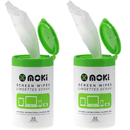 2x Moki Screen Wet Wipes Clean Bottle 50 Pack | TV/Monitor/Tablet/Phone LCD/LED MFM50 (2 Pack) - SuperOffice