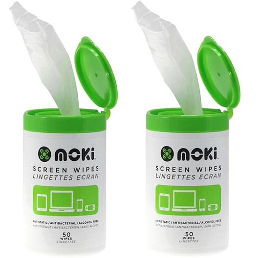 2x Moki Screen Wet Wipes Clean Bottle 50 Pack | TV/Monitor/Tablet/Phone LCD/LED MFM50 (2 Pack) - SuperOffice