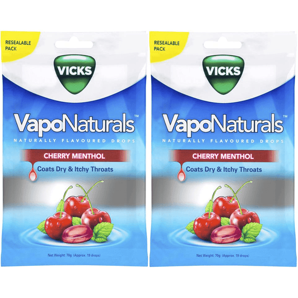 2x Vicks Vaponaturals Throat Lozenges Cherry Menthol Resealable Pack 6009903 - SuperOffice