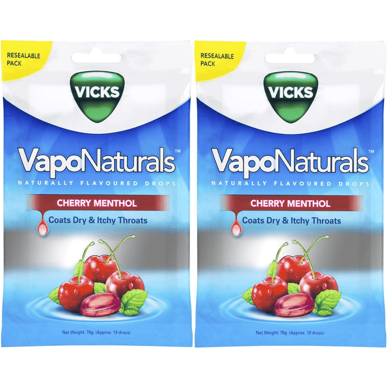 2x Vicks Vaponaturals Throat Lozenges Cherry Menthol Resealable Pack 6009903 - SuperOffice