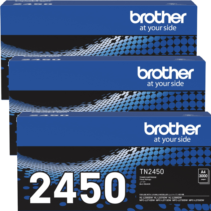 3 Pack Brother TN2450 Toner Ink Cartridge High Yield Genuine TN-2450 BULK TN-2450 (3 Pack) - SuperOffice