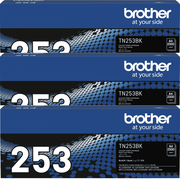 3 Pack Brother TN253 Ink Toner Cartridge Black TN-253BK HLL3230CDW/HLL3270CDW/MFCL3745CDW/MFCL3770CDW TN-253 Black (3 Pack) - SuperOffice