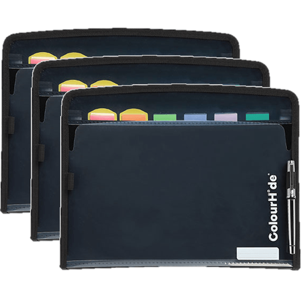 3 Pack Colourhide Zipit PP Expanding File Folder 7 Pocket Foolscap Black 9026002 (3 Pack) - SuperOffice