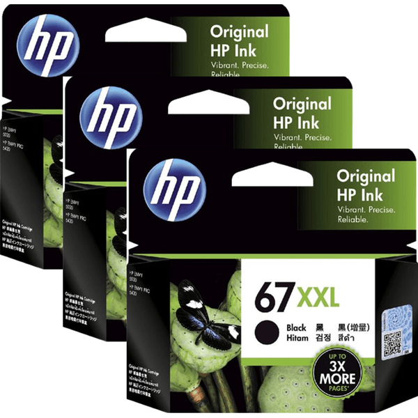 3 Pack HP 67XXL Ink Cartridge Extra High Yield Black 3YM59AA 3YM59AA (3 Pack) - SuperOffice