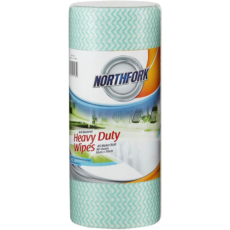 3 Pack Northfork Heavy Duty Antibacterial Perforated Wipes Roll Green 90 Sheets 631253640 (3 Rolls) - SuperOffice