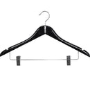 Compass Black Wood Standard Hook Clothes Coat Hanger With Clips Pack 100 Bulk 59126BLK (100 Pack) - SuperOffice