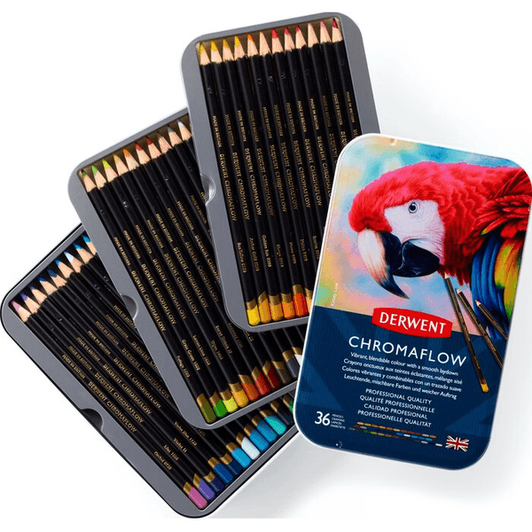 36 Derwent ChromaFlow Coloured Pencils Tin Set Rich Vibrant 2306012 - SuperOffice