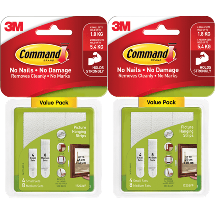 3M Command 2 Packs Small & Medium Picture Hanging Strips Value 12-Pack XA006812540 (2 Pack) - SuperOffice